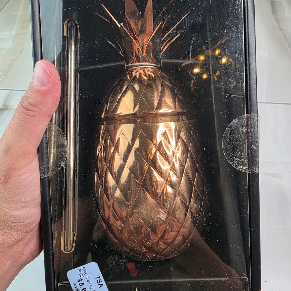 Godinger Copper Plated Stainless Steel Pineapple Tumbler with Straw 20oz 6207 T1 - Picture 15 of 16